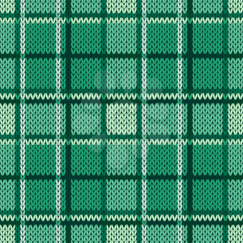 Knitting seamless vector pattern with perpendicular lines as a woollen Celtic tartan plaid or a knitted fabric texture in cool green hues