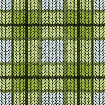 Knitting seamless vector pattern with perpendicular lines as a woollen Celtic tartan plaid or a knitted fabric texture in warm green and grey hues