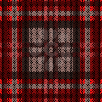 Knitting seamless vector pattern with perpendicular lines as a woollen Celtic tartan plaid or a knitted fabric texture mainly in dark red and brown hues