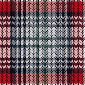 Knitting seamless vector pattern with perpendicular lines as a woollen Celtic tartan plaid or a knitted fabric texture in red, pink and grey hues