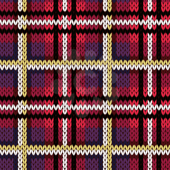 Knitting checkered seamless vector pattern with perpendicular lines as a woollen Celtic tartan plaid or a knitted fabric texture in various colors, mainly in reddish hues