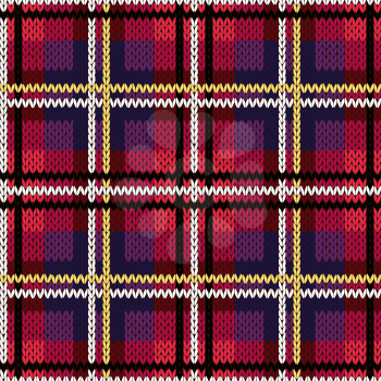 Knitting checkered seamless vector pattern with perpendicular lines as a woollen Celtic tartan plaid or a knitted fabric texture in various colors, mainly in pink and violet hues
