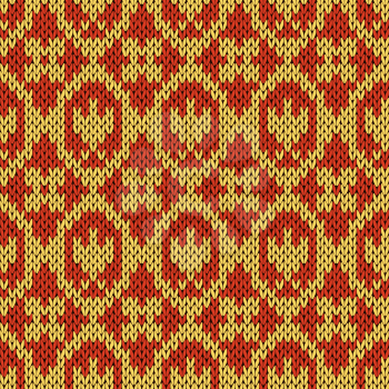 Abstract knitting ornamental seamless vector pattern as a knitted fabric texture in warm hues of orange 