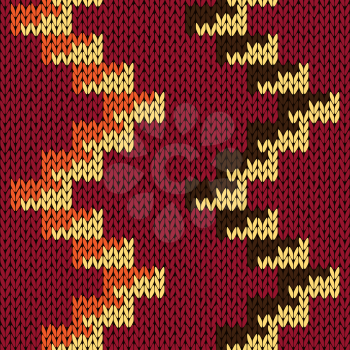 Abstract knitting seamless vector pattern with zigzag lines as a knitted fabric texture in warm colors