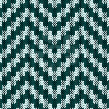 Knitting zigzag seamless vector pattern in muted hues of turquoise colors as a knitted fabric texture 