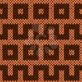 Knitting geometrical seamless vector pattern in brown hues as a knitted fabric texture 