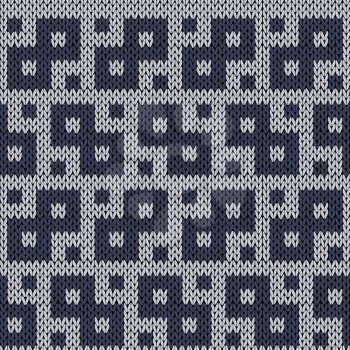 Knitting geometrical seamless vector pattern in muted blue hues as a knitted fabric texture 