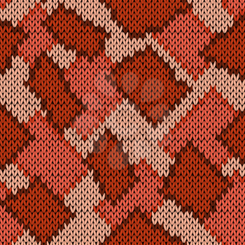 Knitting seamless scrappy vector pattern in brown, orange and beige hues as a knitted fabric texture 