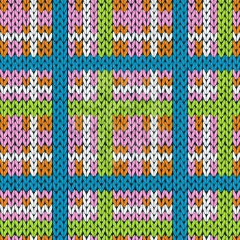 Knitting checkered seamless vector pattern with perpendicular lines as a woollen plaid or a knitted fabric texture in various colors