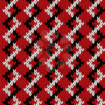 Abstract knitting zigzag ornamental seamless vector pattern as a knitted fabric texture in red and white colors