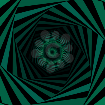 Concentric hexagonal shapes forming the digital sequence with swirl pseudo 3D effect, abstract vector pattern in green and black color