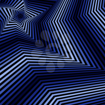 Concentric pentagonal star shapes forming the digital sequence with swirl pseudo 3D effect, abstract vector pattern in blue and black color