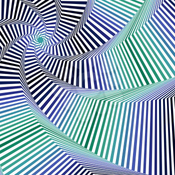 Concentric octagonal star shapes forming the digital sequence with swirl pseudo 3D effect, abstract vector pattern in blue and green hues