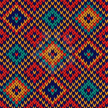 Checkered geometric multicolor knitted background, seamless knitting vector pattern as a fabric texture