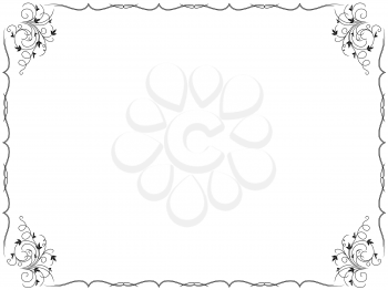 Floral frame background with swirl border design elements, hand drawn vector illustration