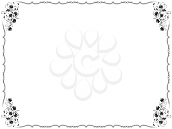 Frame background with floral swirl border design elements, hand drawn vector illustration