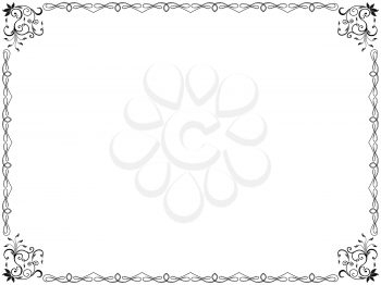 Hand drawn framed floral pattern with swirl border elements and with leaves and flowers in corners, vector illustration