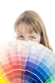 young woman holding color guide