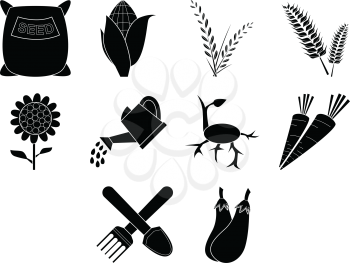 simple flat black agricultural icon set