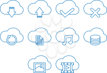 collection of simple thin line cloud storage icon