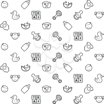 Collection of kids stuff icon set as seamless pattern