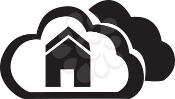 Simple flat black cloud home button icon vector