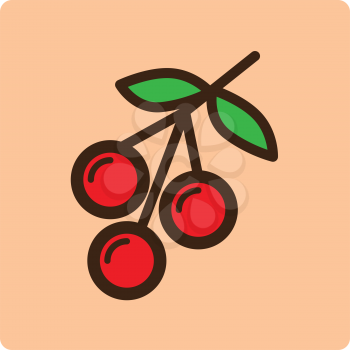 Simple flat color cherry icon vector