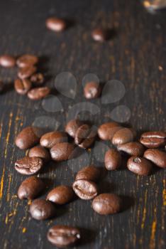 The fragrant fried coffee beans grunge background