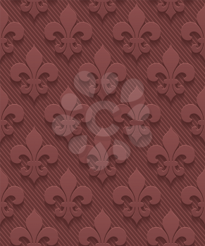 Marsala color fleur-de-lis perforated paper with cut out effect. Abstract 3d seamless background. Vector EPS10.