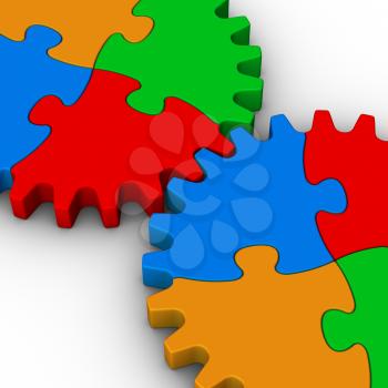 two gears of colorful jigsaw puzzles on white background