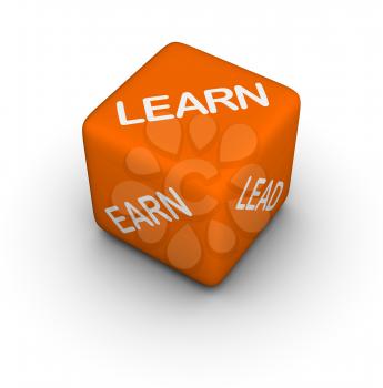 learn, earn, lead - 3d dice