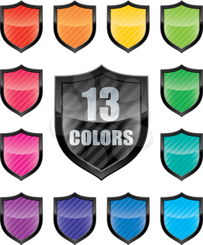 Glossy empty shield (vector icon set of 13 colors vector icon with copy-space)