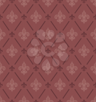 Marsala color Fleur De Lis classical wallpaper. Vector seamless background.