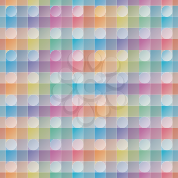 Overlap and transparent circles and squares. Colorful seamless background. Vector EPS10 tileable pattern.
