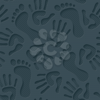 Handprints & footprints wallpaper. 3d seamless background. Vector EPS10.