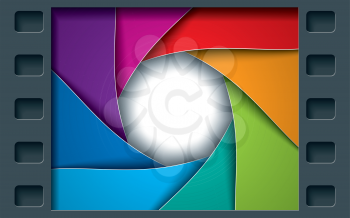 Tile Page with Film Frame and colorful Octagon Diaphragm Blades. Vector photo background with copyspace.