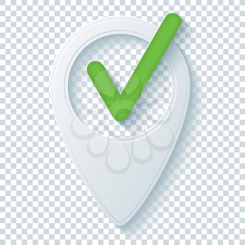 Map pointer with Check mark on transparent background. Vector EPS10.