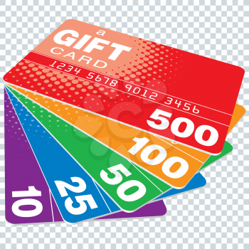Colorful Gift Cards set on transparent background. Vector EPS10
