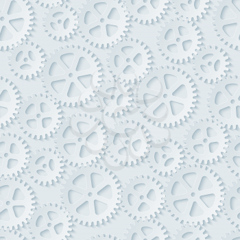 Seamless gears pattern. White paper with cut out effect. Cog wheels 3d seamless background. Vector EPS10.