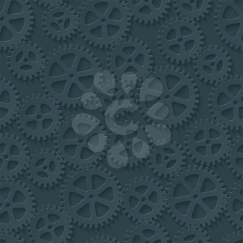 Seamless gears pattern. Dark paper with cut out effect. Cog wheels 3d seamless background. Vector EPS10.