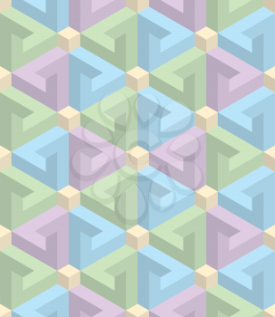 Isometric Seamless Pattern in pastel shades. 3D Optical Illusion Background Texture. Editable Vector EPS10 Illustration.