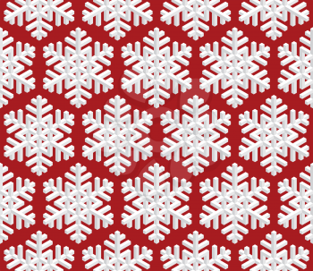 Traditional Christmas Seamless Pattern with White Isometric 3D Snowflakes on wine red background. Editable Vector EPS10 Illustration for New Year Decoration.