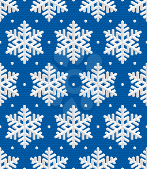Traditional Christmas Seamless Pattern with White Isometric 3D Snowflakes on deep blue background. Editable Vector EPS10 Illustration for New Year Decoration.