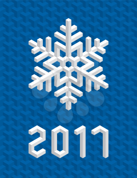 Christmas Card with White Isometric 3D Snowflake on Christmas Blue Background. Editable Vector EPS10 Illustration for New Year Decoration 2017.
