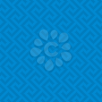 Blue Meander Pixel Art Pattern. White Neutral Seamless Pattern for Modern Design in Flat Style. Tileable Greek Key Vector Background.