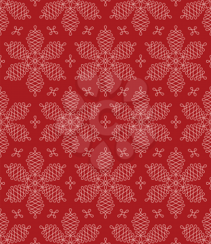 Flourish Snowflakes Seamless Winter Pattern. Linear tileable vector background.