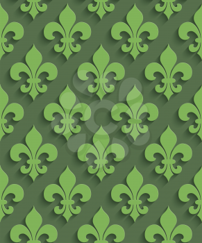 3D Fleur De Lys Seamless Pattern in Greenery and Kale Colors. Neutral Tileable Vector Background