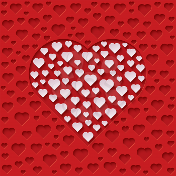 Design for Valentines Day Greeting Card or Wedding Invitation, Paper with Red Perforated Hearts and White Cutting Hearts. Editable Vector Illustration EPS10.