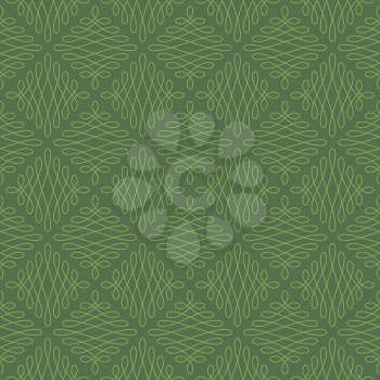 Neutral Seamless Linear Pattern. Tileable Geometric Outline Ornate. Vintage Flourish Vector Background. Kale and greenery colors.