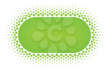 Green Halftone rounded rectangle frame vector design element on white background. Halftoned Dots Flyer With Fade Effect. Half Tone Button with copy space.